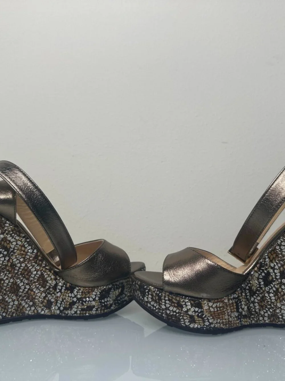 Jimmy Choo Pablo Gunmetal Leather Strap Wedge Heel Sandals - Picture 4 of 7